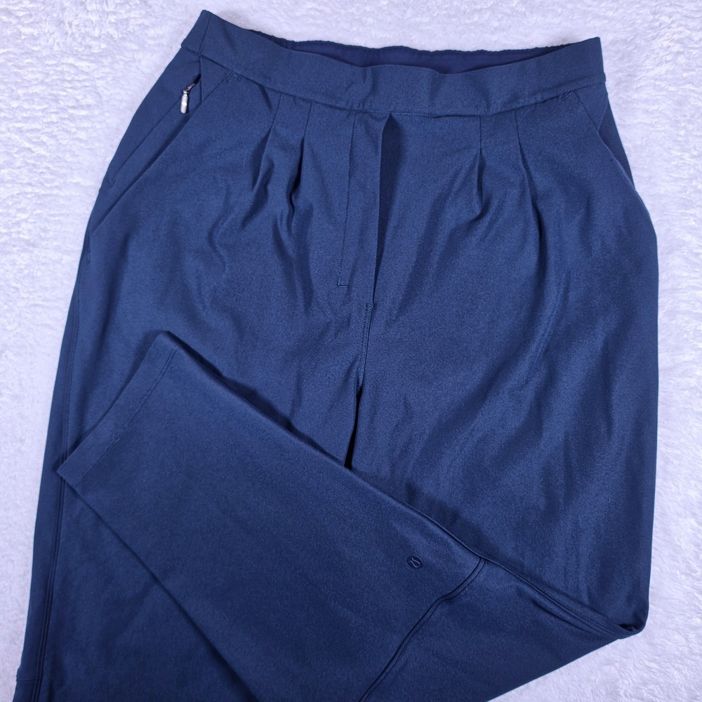Lululemon Pleated Trouser W5CI3S Womens 8 Navy Blue Tapered Elastic Back Stretch